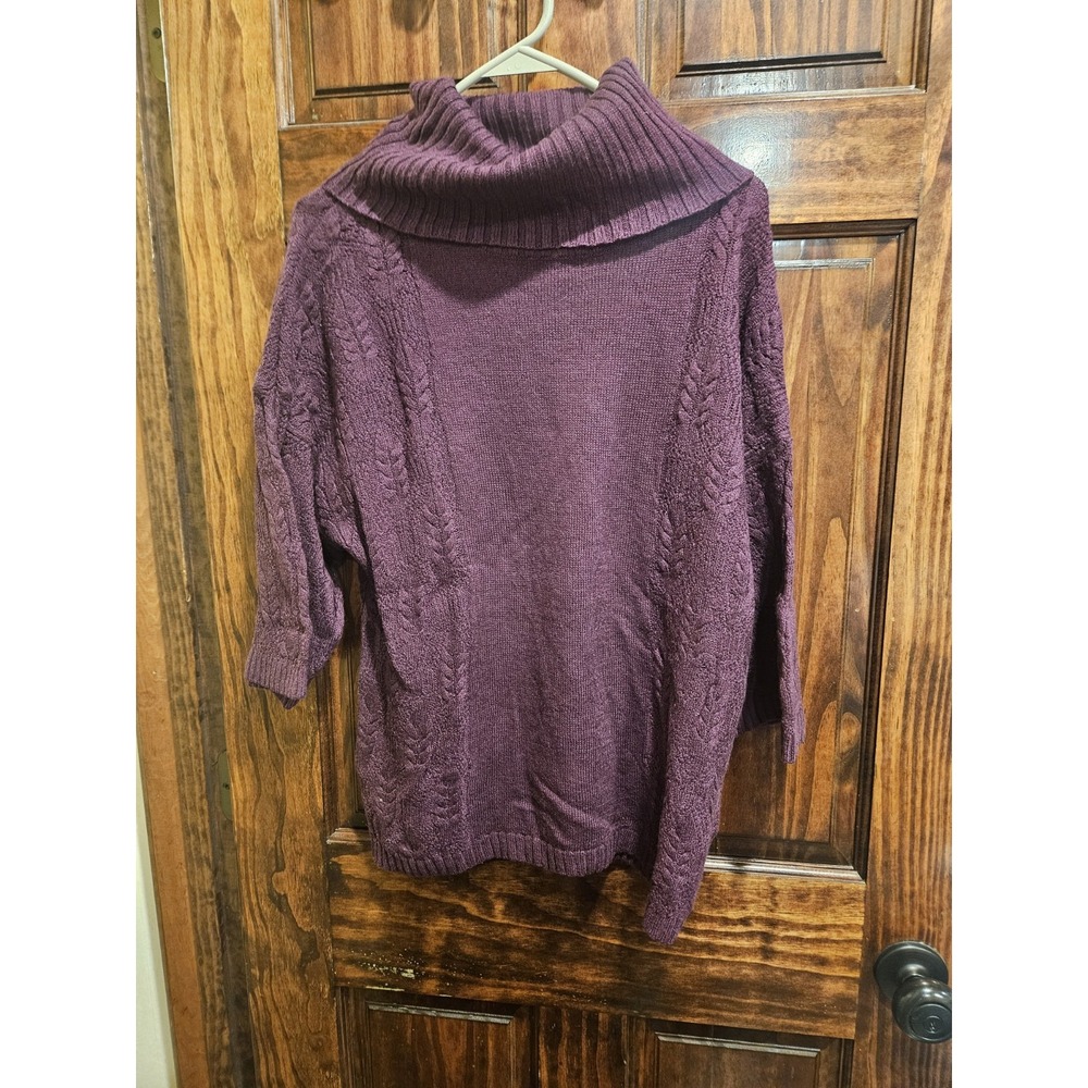 Garnet Hill Wool Blend Purple Cowl Turtleneck Cable Knit Sweater Womens Medium